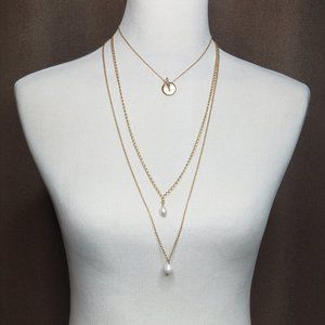 Lucky Brand Gold-Tone Imitation Pearl Pendant Layered Necklace